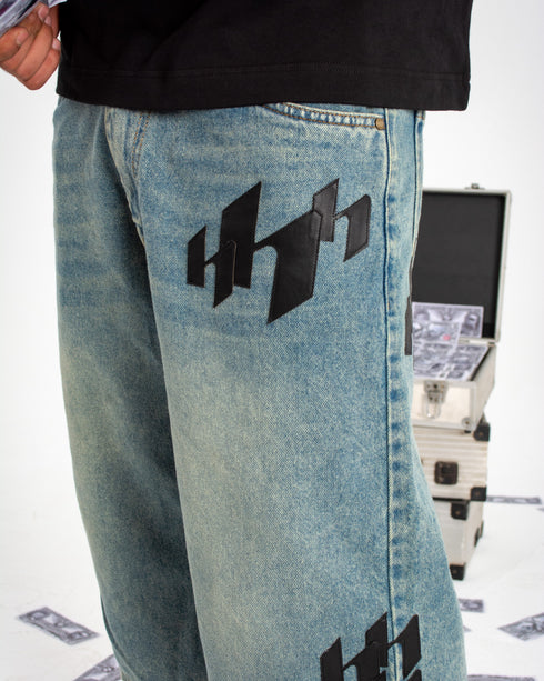 INITIAL BAGGY JORTS - BLUE CREAM